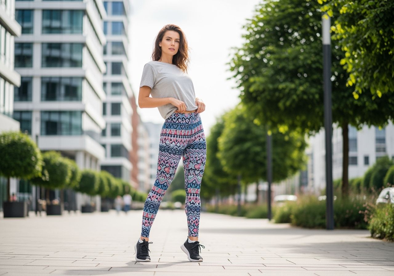 Vzorované legíny pro městskou módu na běžné nošení i sportovní aktivity
