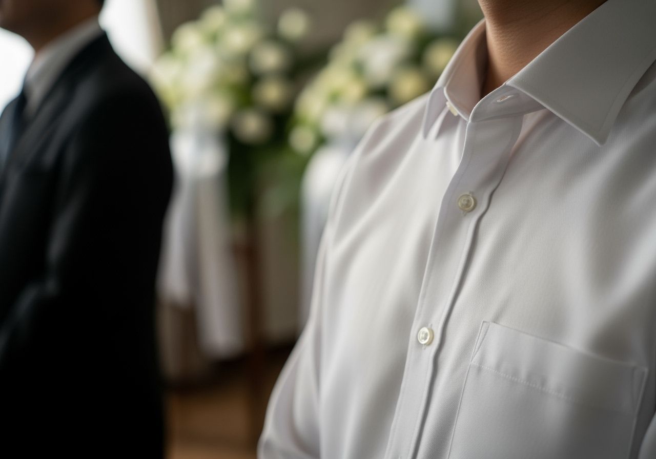 muž v bílé košili na pohřbu v tichu a smutku