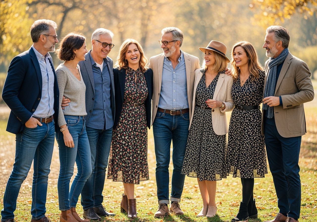 setkání lidí ve středním věku ve stylovém oblečení na společenské akci