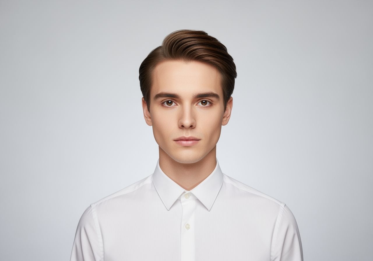 Mladý dospělý muž v oficiálním portrétu s neutrálním pozadím