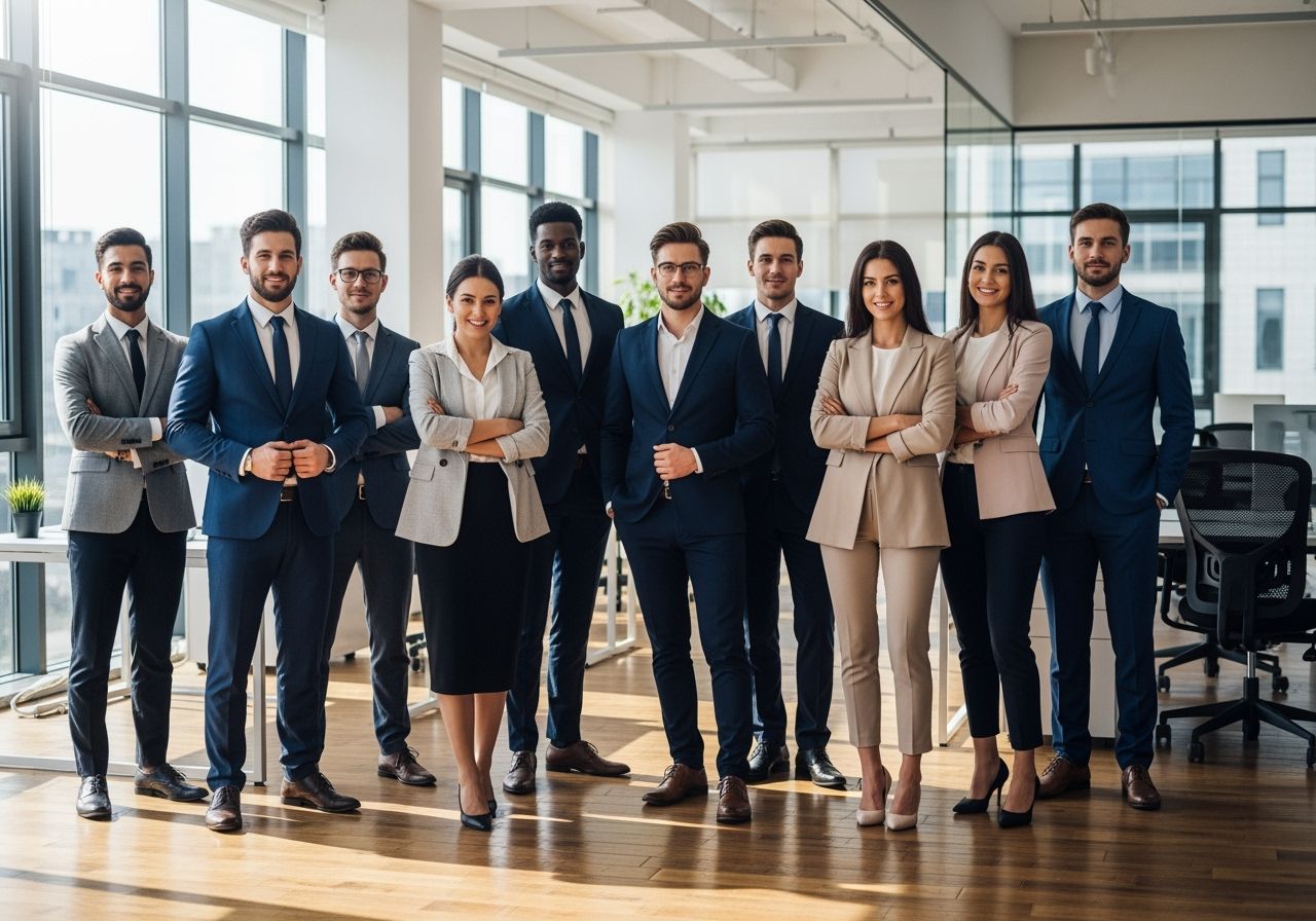 Skupina mladých profesionálů v kanceláři s různým pracovním oblečením, připravená k práci